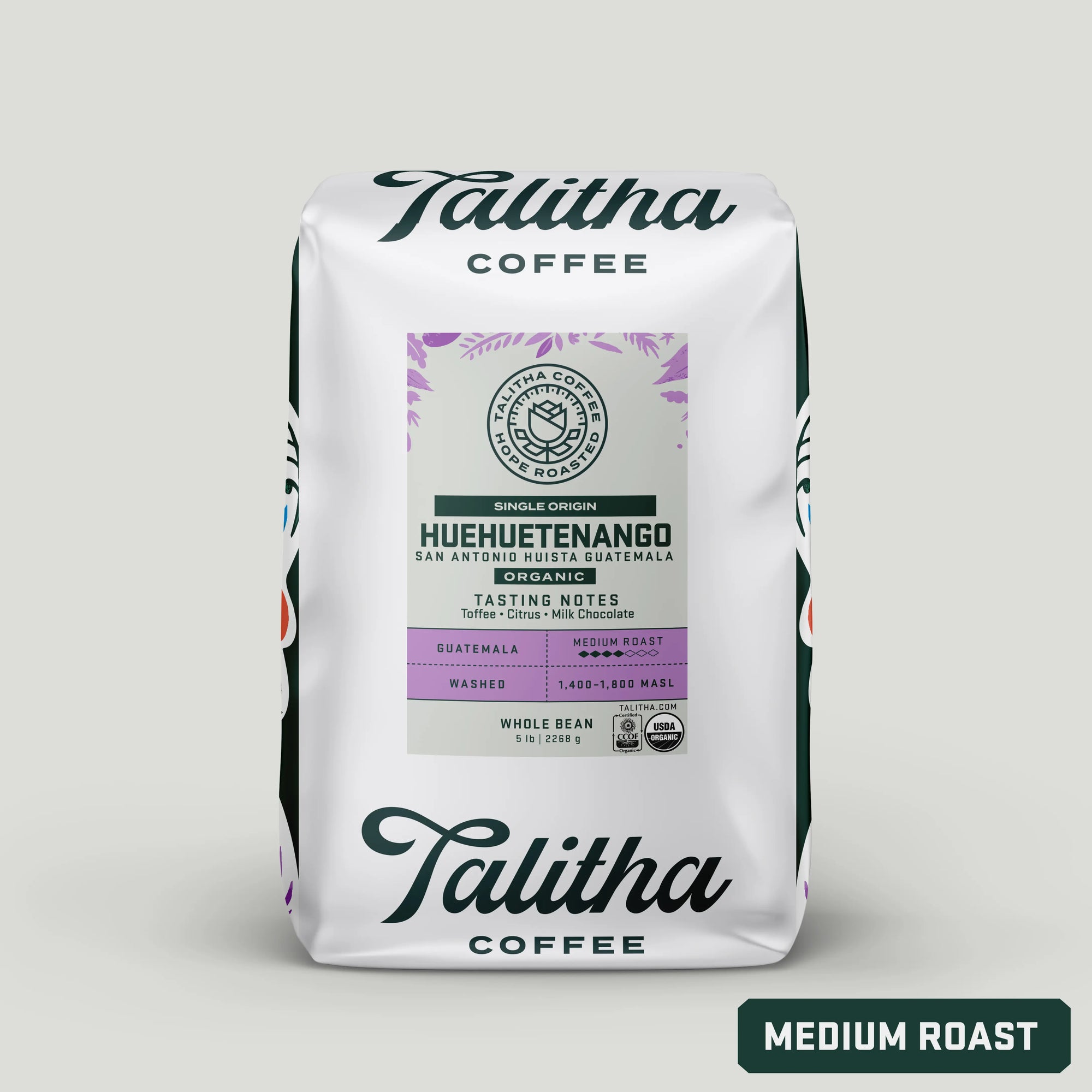 5 lb bag of Talitha Guatemala Medium Roast Single Origin on white background