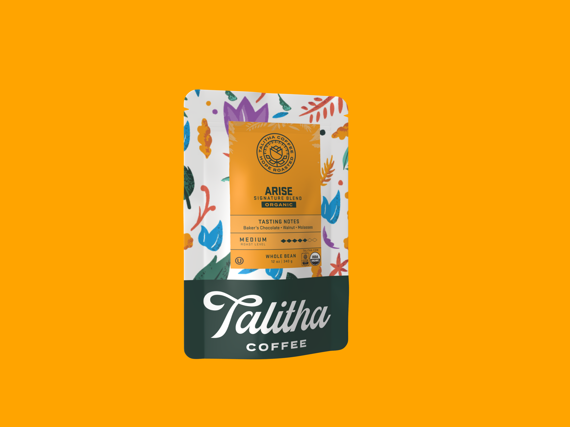 4 oz sample bag of Arise blend on a yellow background