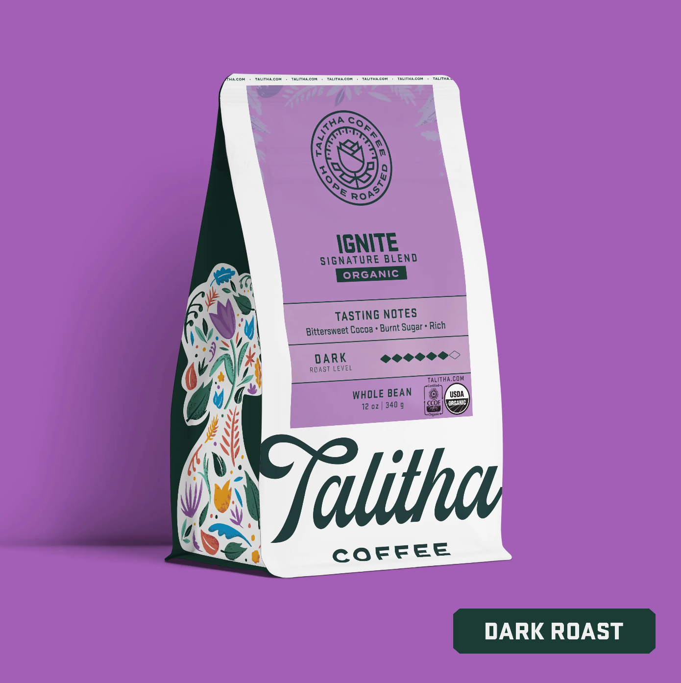 Bag of Talitha Ignite blend on purple background