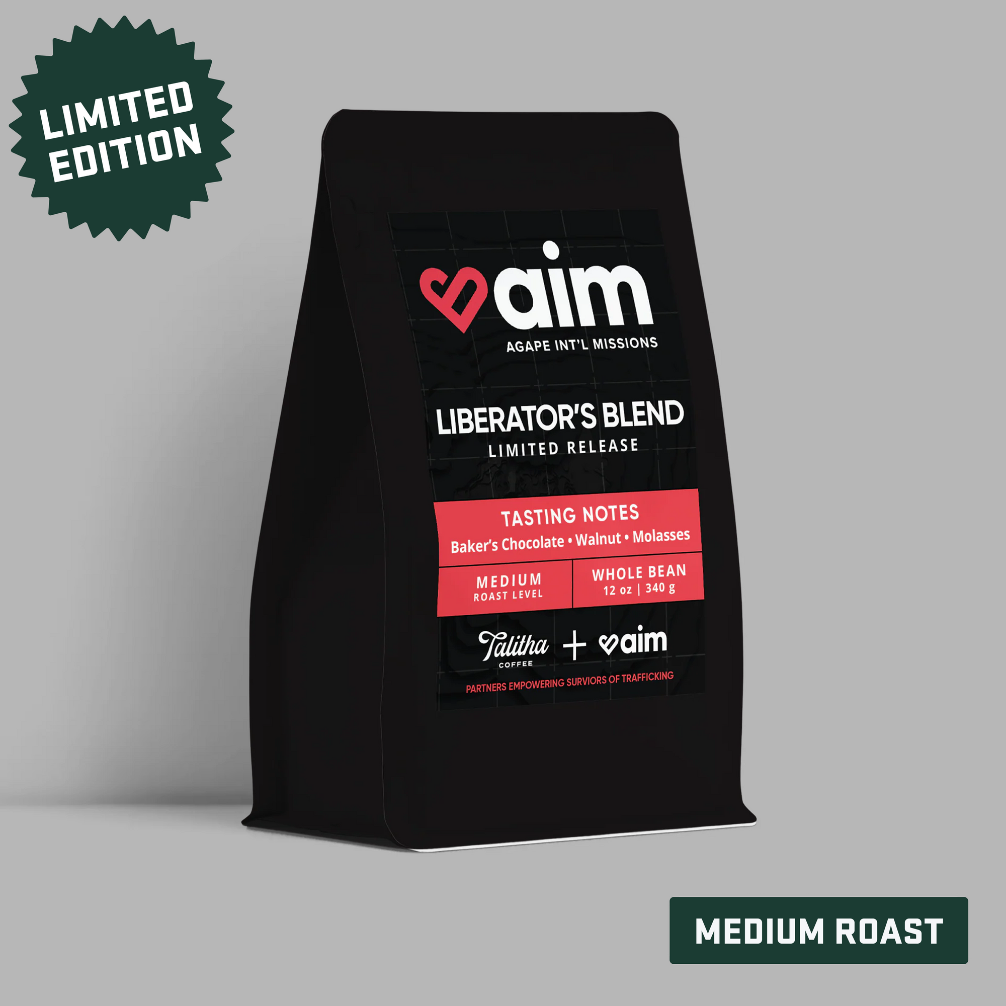 Aim Liberator's Blend Coffee bag on white background